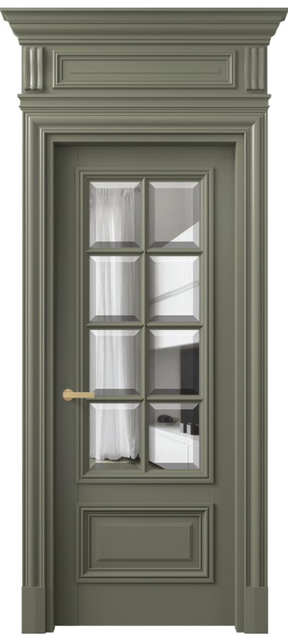 Межкомнатная дверь Антик 7316 Матовый оливковый тёмный Прозрачное стекло с фацетом Цена 190790 ₽ | Volhovec