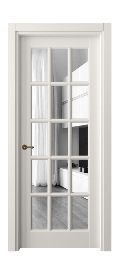 Межкомнатная дверь Тоскана Грильято 6311 Матовый пудровый белый Двустороннее зеркало, триплекс Цена 120640 ₽ | Volhovec