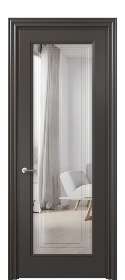 Межкомнатная дверь Mascot 8400 Матовый антрацит Двустороннее зеркало с гравировкой "Грани"», триплекс Цена 88720 ₽ | Volhovec