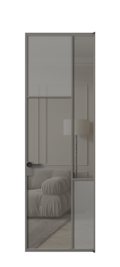 Межкомнатная дверь Мозаик АЛПЛ041.10 Алюминий классический серый Сатинированное серое стекло, триплекс, 6 мм + Прозрачное серое стекло, триплекс Цена 174160 ₽ | Volhovec