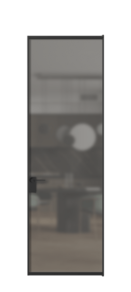 Алюминиевая дверь АЛПЛ040.01 Алюминий Черный Сатинированное серое стекло, триплекс Цена 115570  | Volhovec