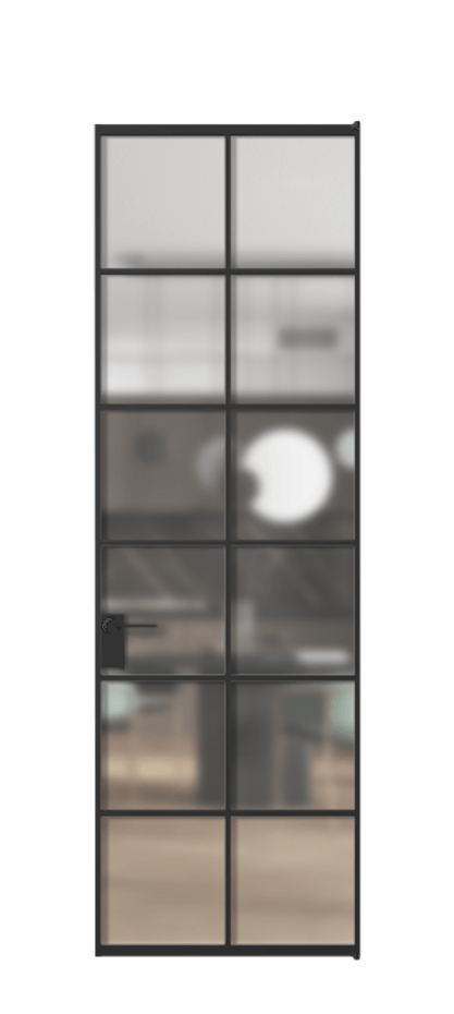 Алюминиевая дверь АЛПЛ040.05 Алюминий Черный Сатинированное стекло "Matelux Crystal Vision", калёное, матовое, каленое 6 мм Цена 160090  | Volhovec