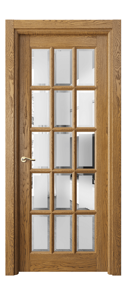 Межкомнатная дверь Лигнум 0708 Дуб медовый брашированный Сатинированное стекло с фацетом Цена 1193680 AMD | Volhovec