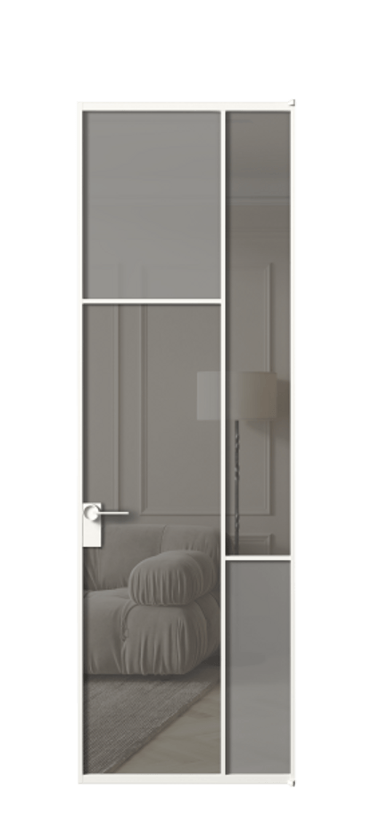 Межкомнатная дверь Мозаик АЛПЛ041.10 Алюминий Белый Сатинированное серое стекло, триплекс, 6 мм + Прозрачное серое стекло, триплекс Цена 168070 ₽ | Volhovec