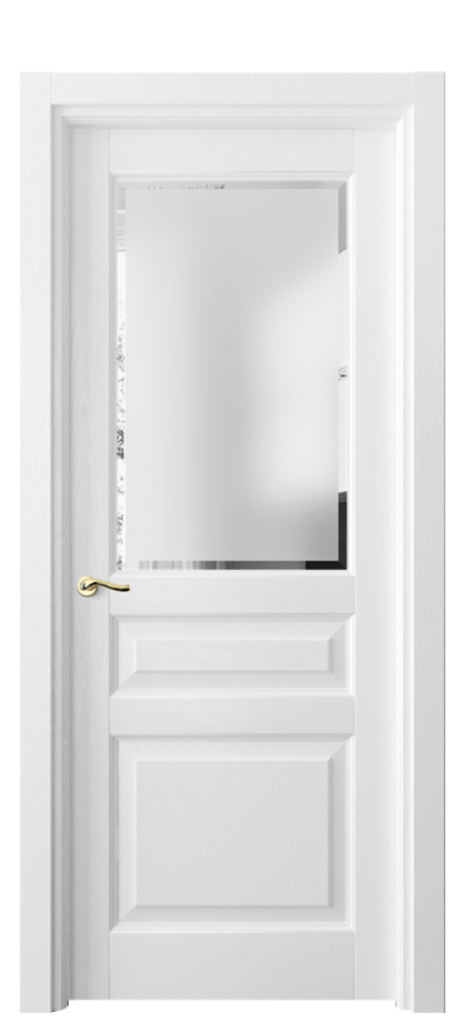 Межкомнатная дверь Лигнум 0710 Дуб белоснежный Сатинированное стекло с фацетом Цена 147310 ₽ | Volhovec