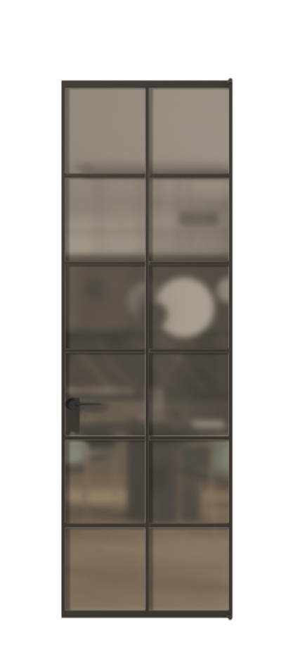 Алюминиевая дверь АЛПЛ040.05 Алюминий антрацит Сатинированное бронзовое стекло, триплекс Цена 134960  | Volhovec