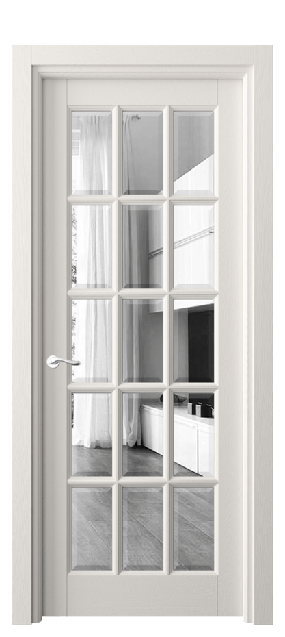 Межкомнатная дверь Лигнум 0708 Дуб пудровый белый Двустороннее зеркало с фацетом, триплекс Цена 1100610 AMD | Volhovec