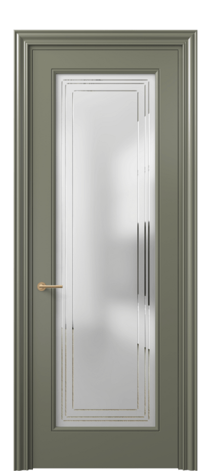 Межкомнатная дверь Mascot 8400 Матовый оливковый тёмный Сатинированное стекло с гравировкой "Грани", триплекс Цена 86620 ₽ | Volhovec