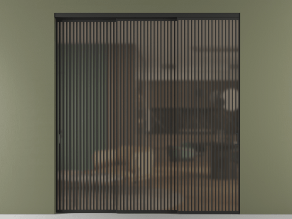 Перегородка Формато внутри проёма 3 створки с синхронным механизмом АЛПР 040.06 Алюминий Черный Сатинированное бронзовое стекло, триплекс Цена 683970 ₽  | Volhovec