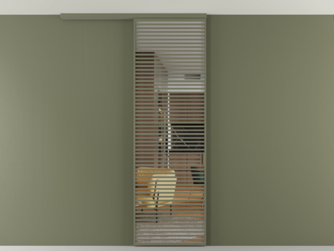 Перегородка Формато вдоль стены на потолок 1 створка АЛПР 040.07 Алюминий оливковый тёмный Прозрачное стекло "Кристал Вижн", калёное Цена 244980 ₽ | Volhovec