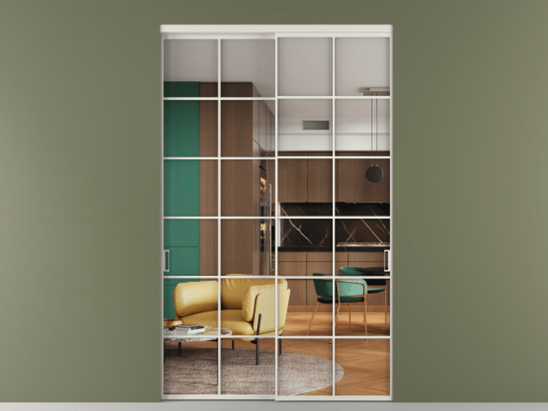 Перегородка Formato внутри проёма 2 створки АЛПР 040.05 Алюминий Белый Прозрачное стекло "Crystal Vision", калёное Цена 494550 ₽  | Volhovec