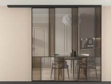 Перегородка Mosaic вдоль стены на потолок 3 створки с синхронным механизмом